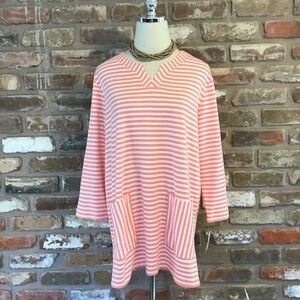 TALBOTS Women's Coral & White Striped Casual Tunic Top 1X